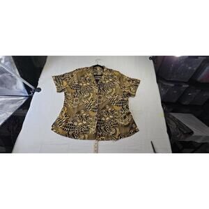 VTG Notations 2X Short Sleeve Gold Patterned Blouse W/ Mock Cami